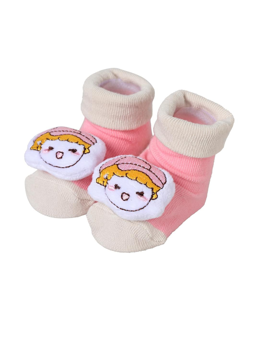 ME Stores Unisex Kids Pack of 1Pink And White with Anti-Skid Silicon support Cotton Socks