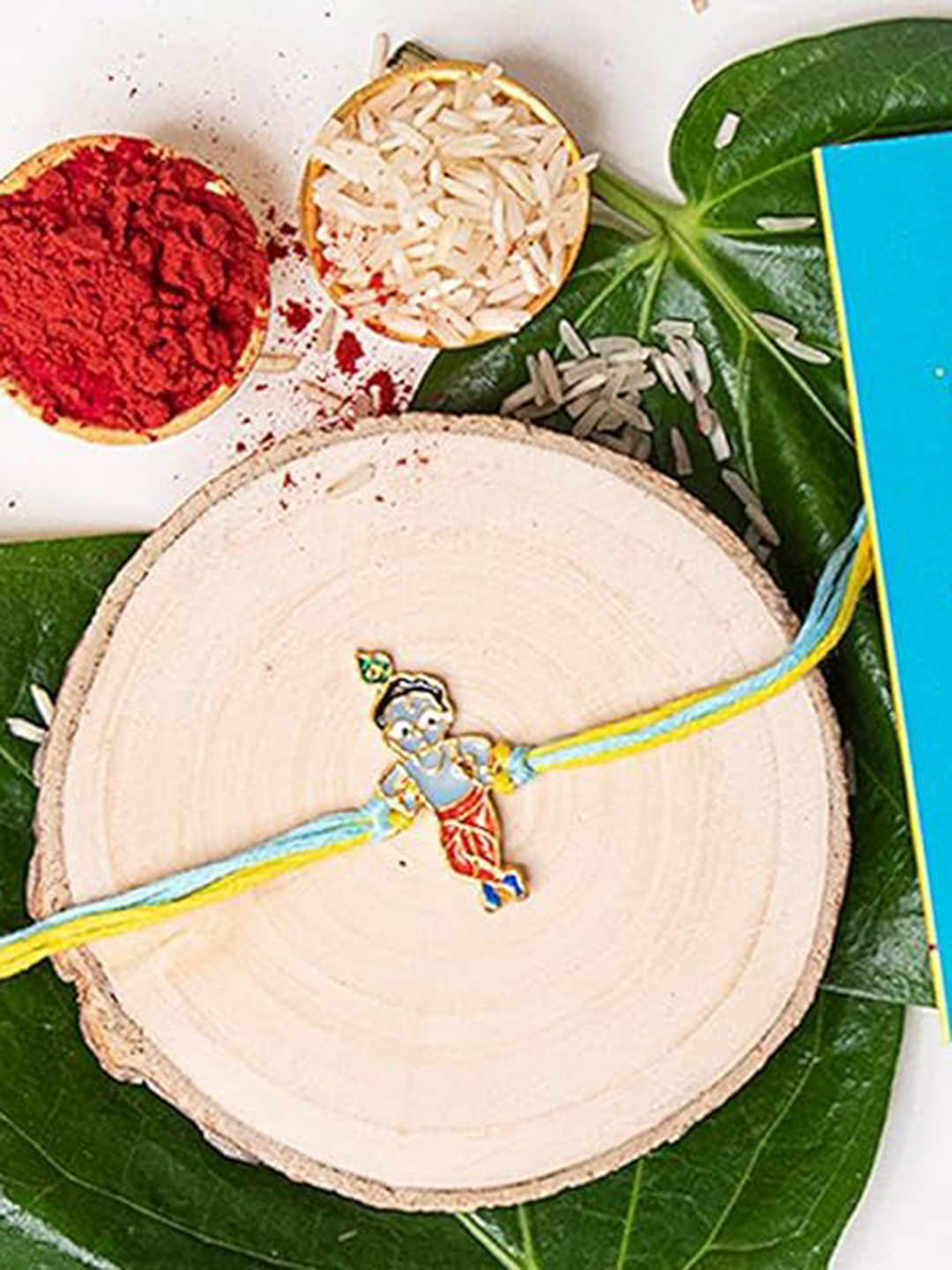 Kaameri Bazaar Boys Set Of 2 Krishna With Rose Flower Brother, Bhabhi & Kid Thread Rakhis