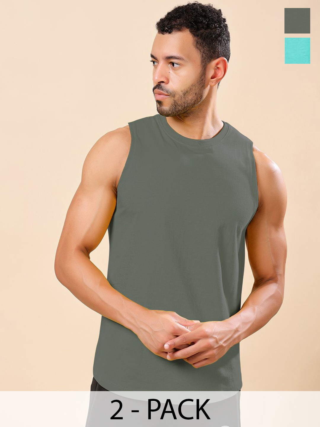 Friskers Pack Of 2 Pure Cotton Round Neck Gym Vests 230725AE-41-20