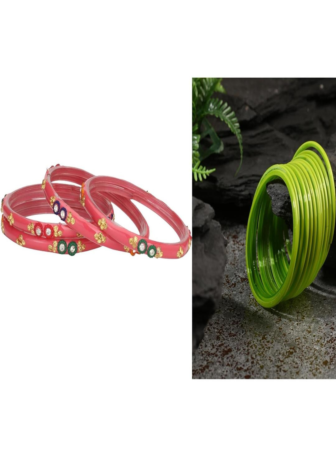 Somil Elegant Combo Glass Bangle Set | Handmade Traditional Chudi For Women | Perfect For Daily & Occasion Use, Combo Of 2 Set, Gajri, Dhani