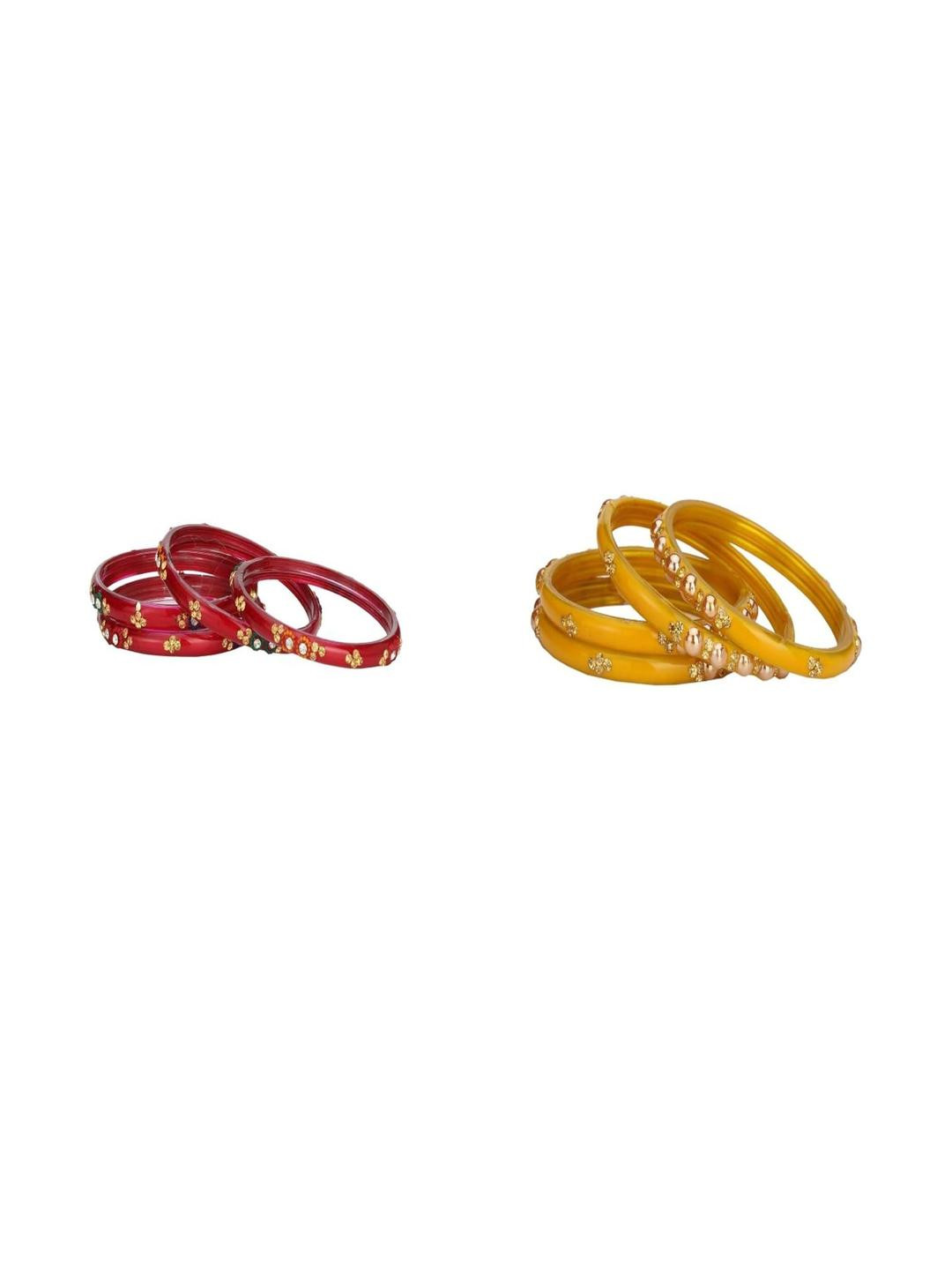 Somil Elegant Combo Glass Bangle Set | Handmade Traditional Chudi For Women | Perfect For Daily & Occasion Use, Combo Of 2 Set, Red, Yellow