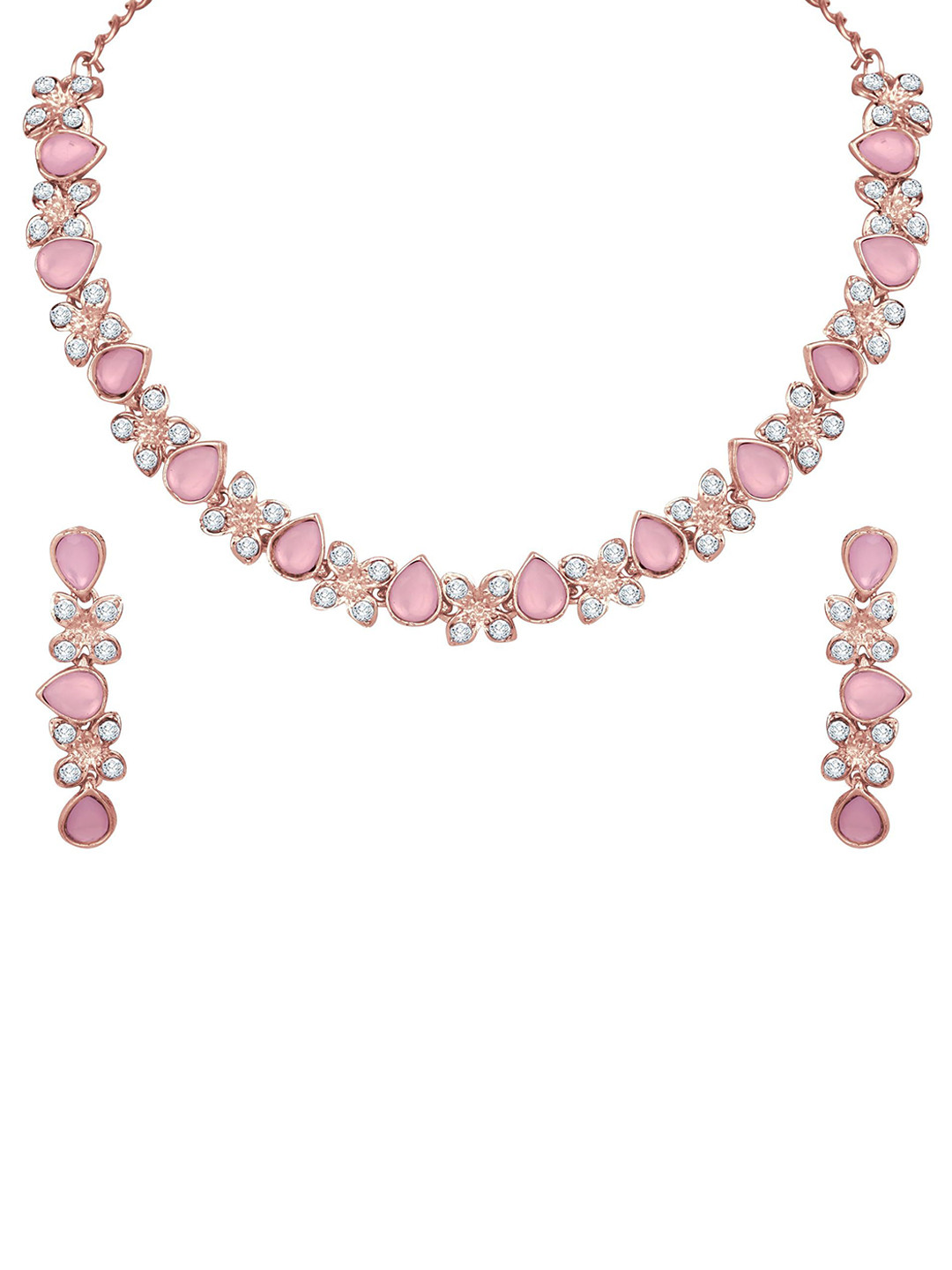 Atasi International Rose Gold-Plated Cystal & American Diamond-Studded  Jewellery Set