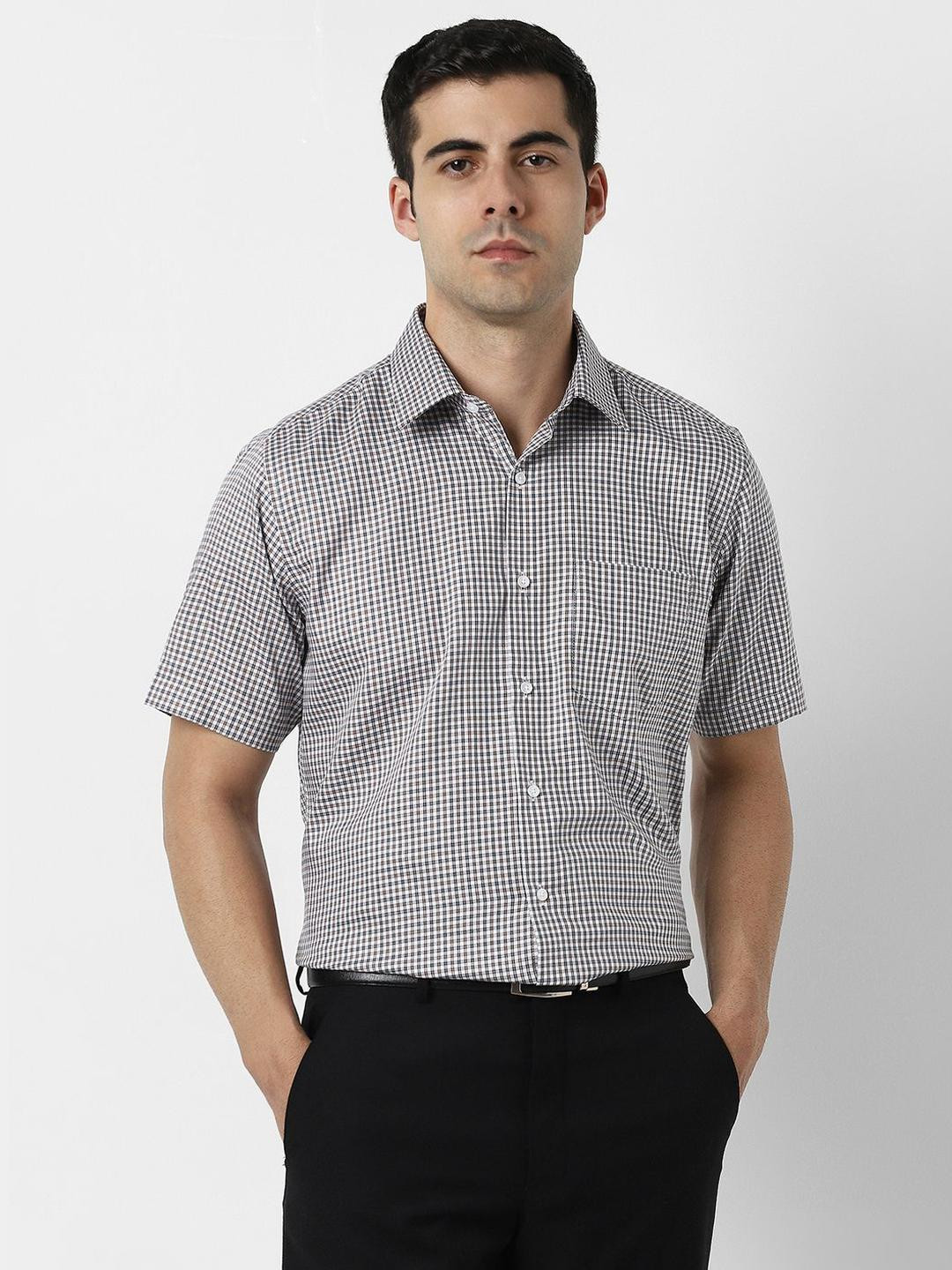 Van Heusen Micro Checks Checked Short Sleeves Pure Cotton Formal Shirt