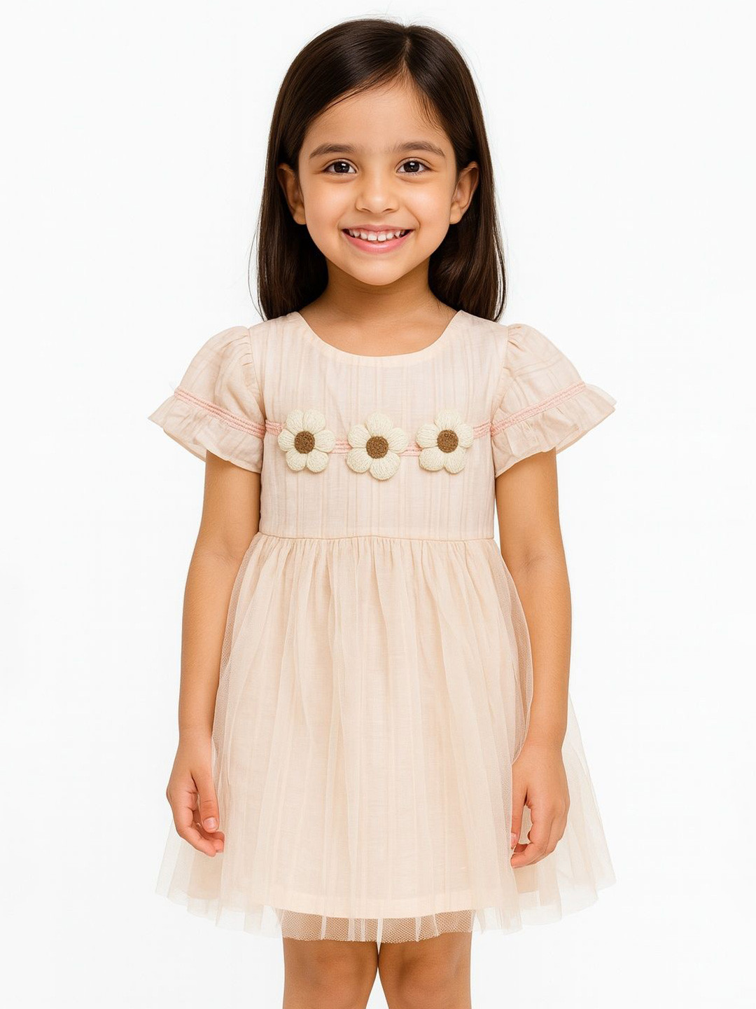 POP STREET KIDS Girl's Round Neck Applique Fit & Flare Mini Dress