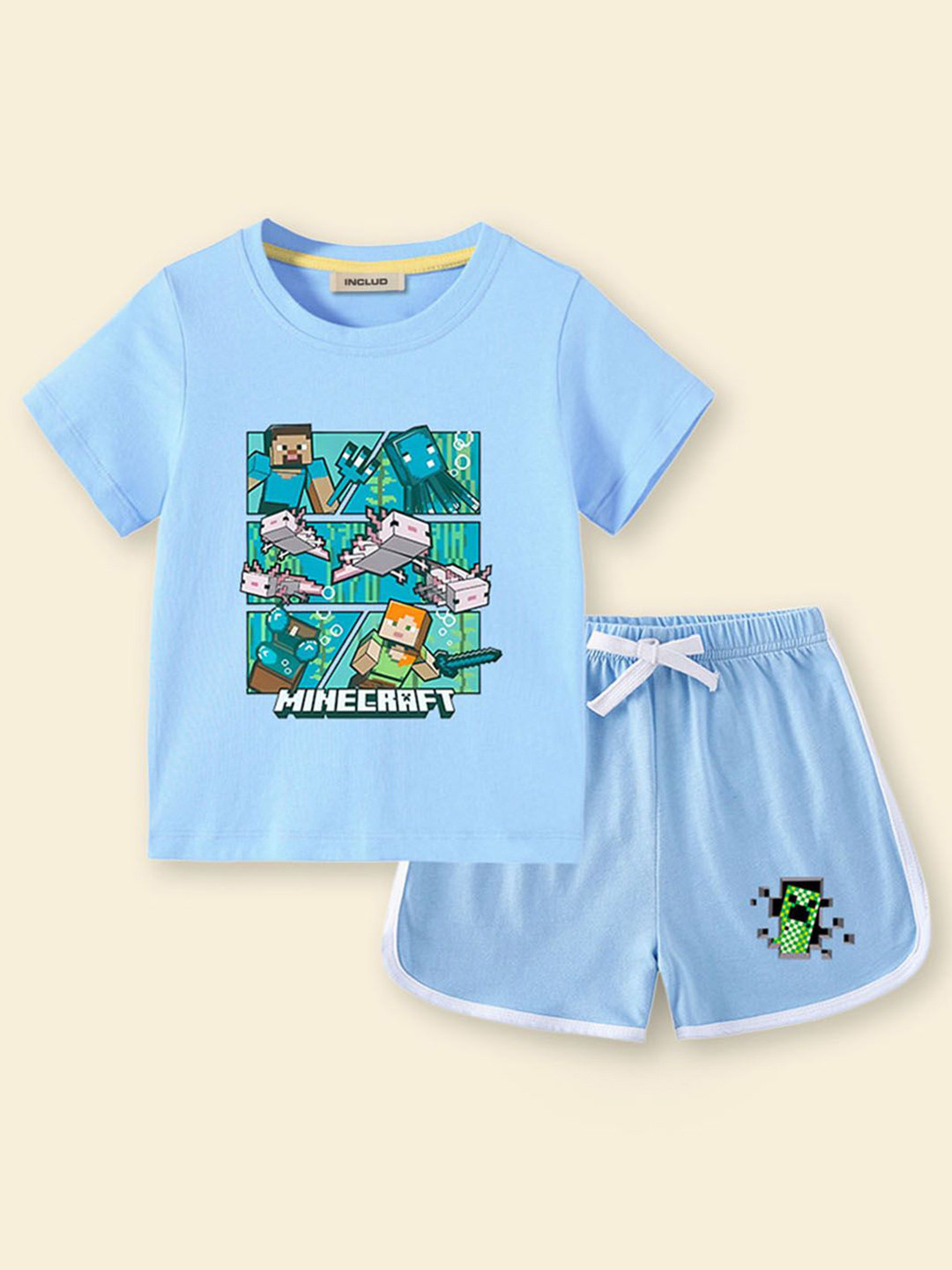 INCLUD Girls Minecraft Printed T-shirt with Shorts
