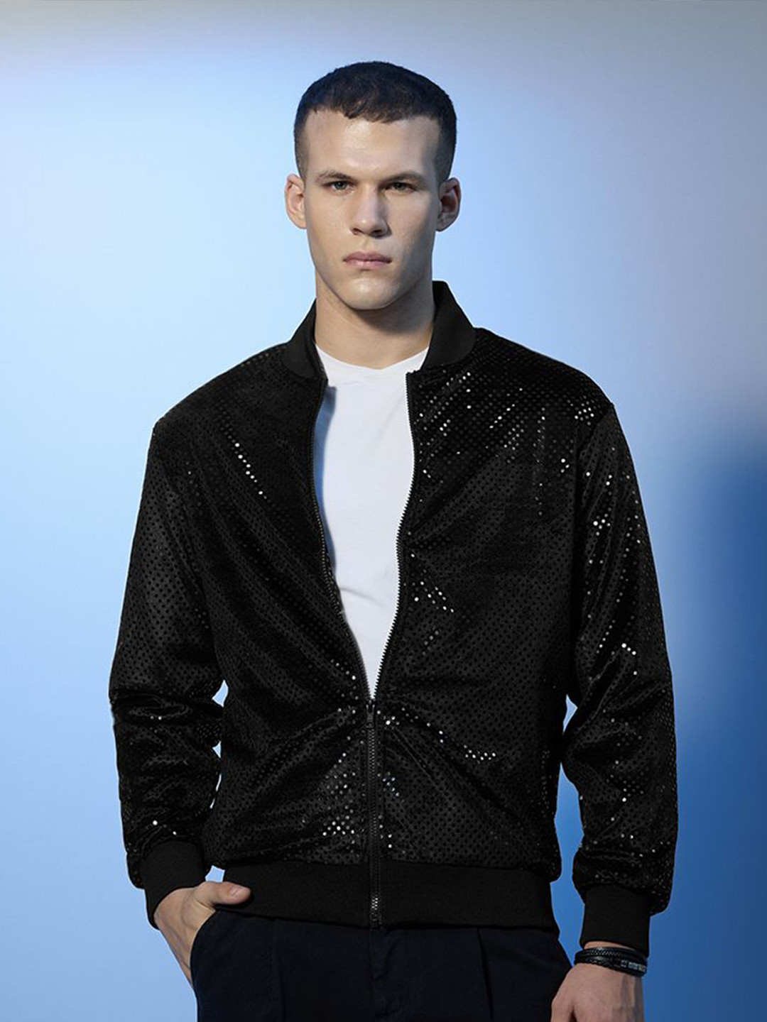 Snitch Stars Within Sequin Embellished Bomber Jacket