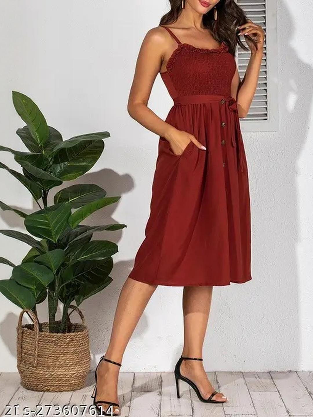 TAGVE Women's Summer Dress Solid Maroon