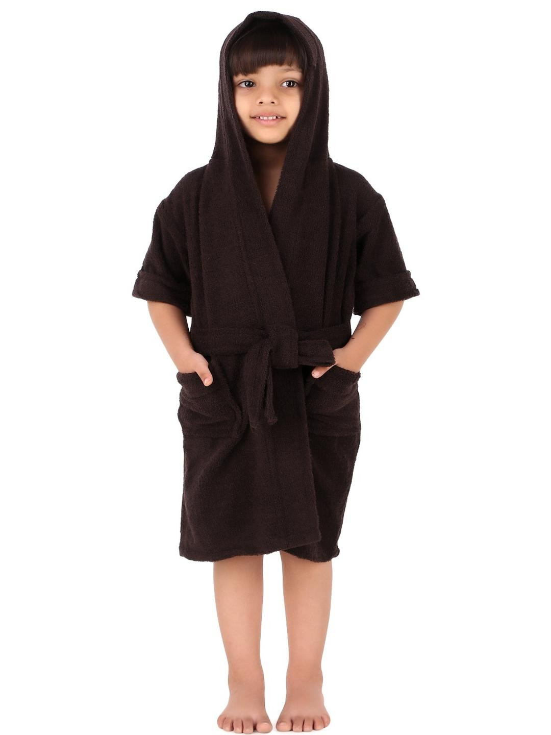 COMFORTLOOMS Unisex Kids Coffee Brown Bath Robe