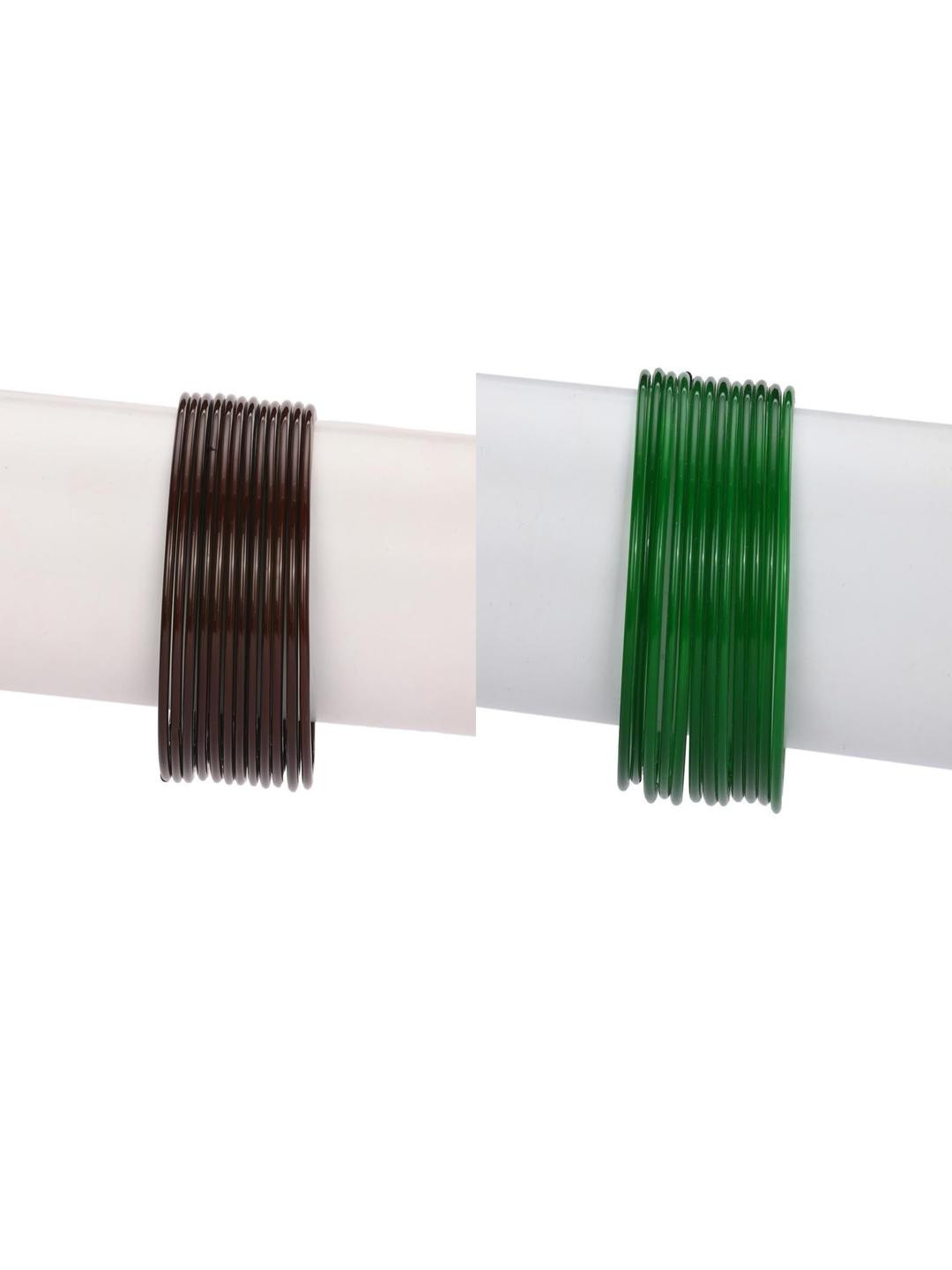 Somil Elegant Plain Glass Bangles Set For Women Handmade Traditional Chudi For Daily & Festive, Party, Function For Everyday & Special Occasions, Pack Of 24, Brown, Green