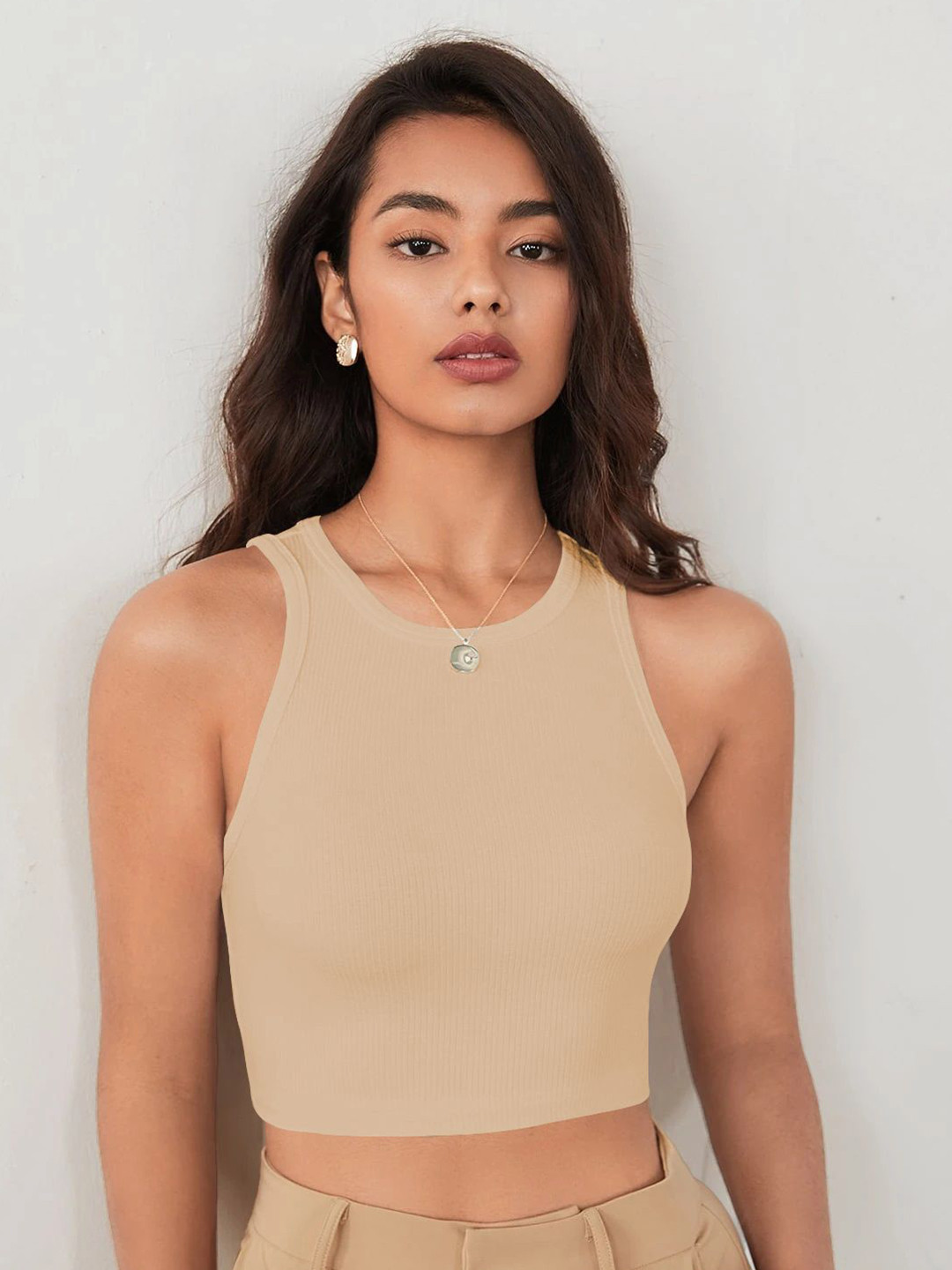 TOOCHKI Women Classic Round neck Ribbed Tank Crop Top