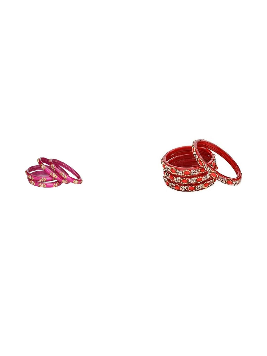 SOMIL Set Of 8 Pink and Red Glass Artificial Stones Bangles