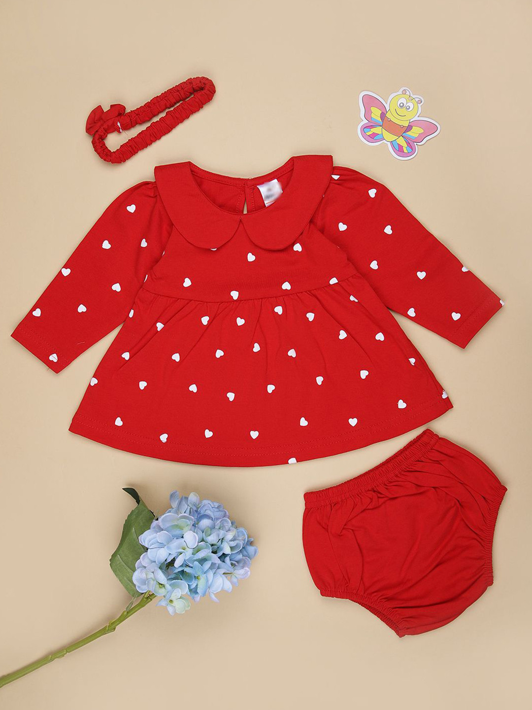 V-Mart Girls Printed Peter Pan Collar Cotton fit & Flare Dress