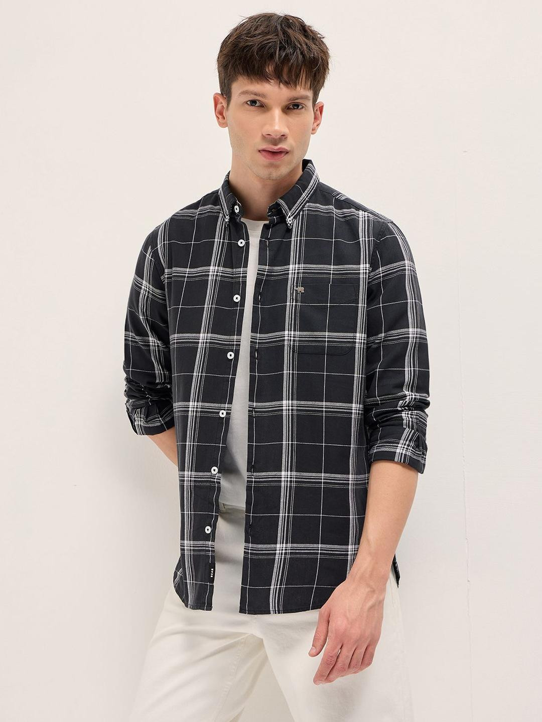 THE BEAR HOUSE Slim Fit Checked Pure Cotton Casual Shirt