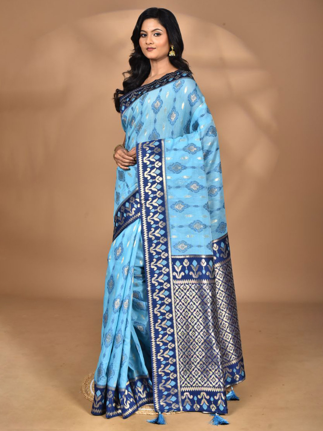Morchari Woven Design Kashmiri Silk Pure Linen Saree