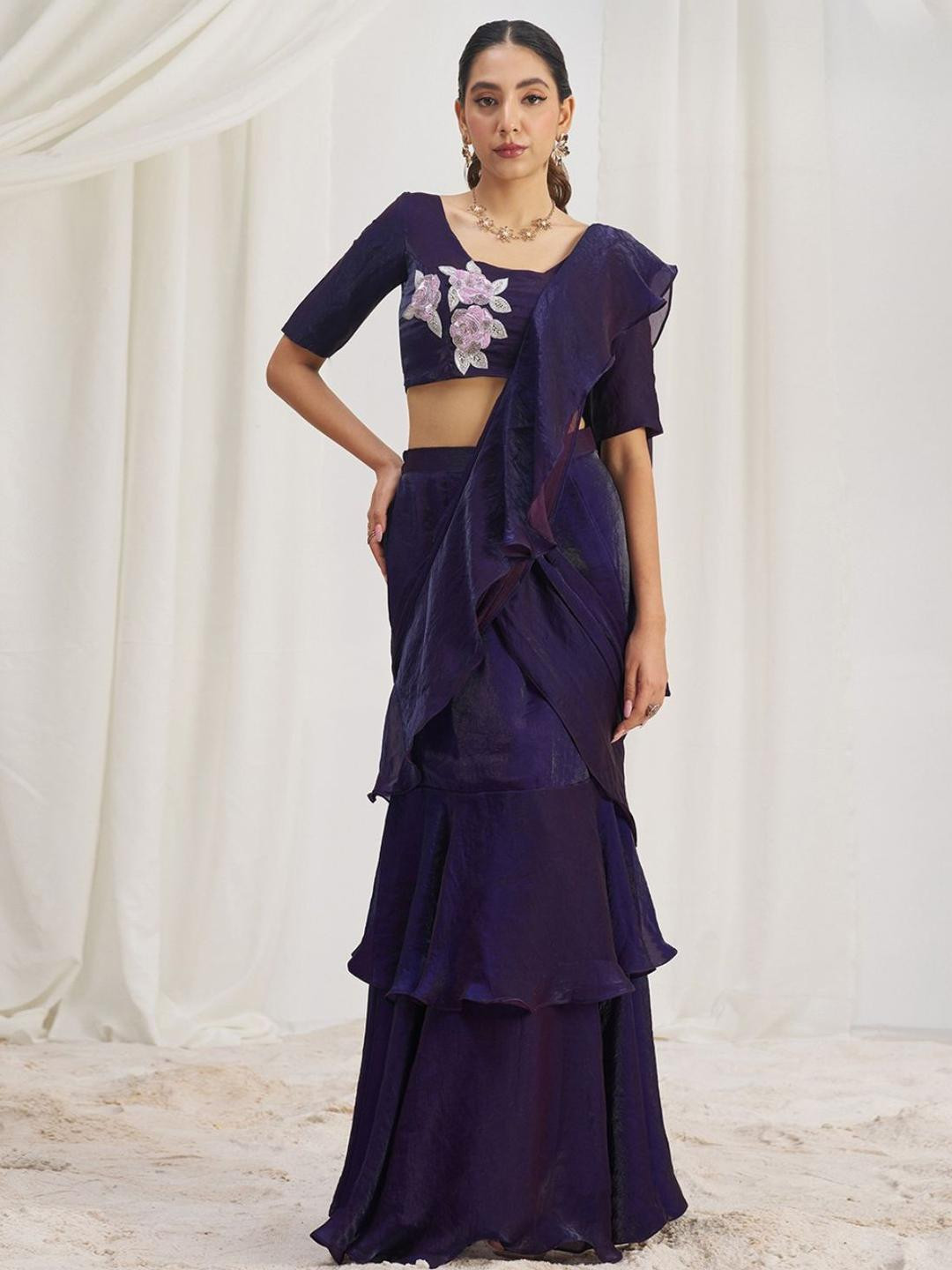 ODETTE Organza Ruffled Ready To Wear Saree