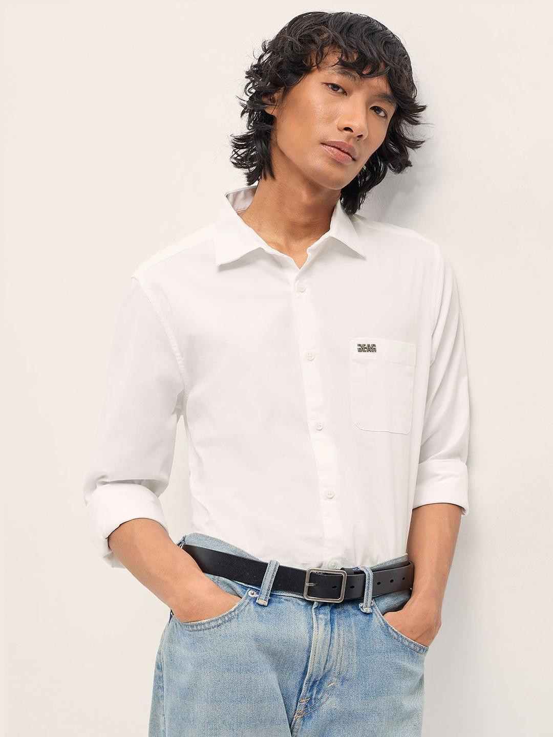 THE BEAR HOUSE Men Solid Spread Collar Cotton Casual Shirt