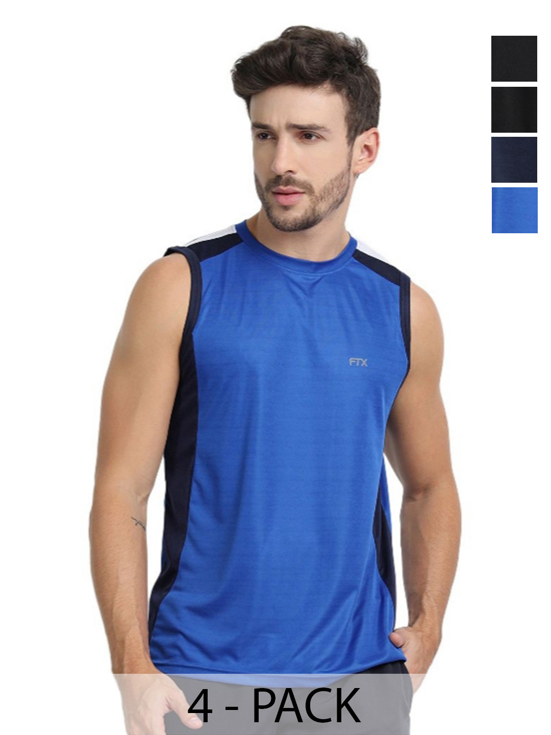 FTX Pack Of 4 Colourblocked Round Neck Sleeveless T-shirts