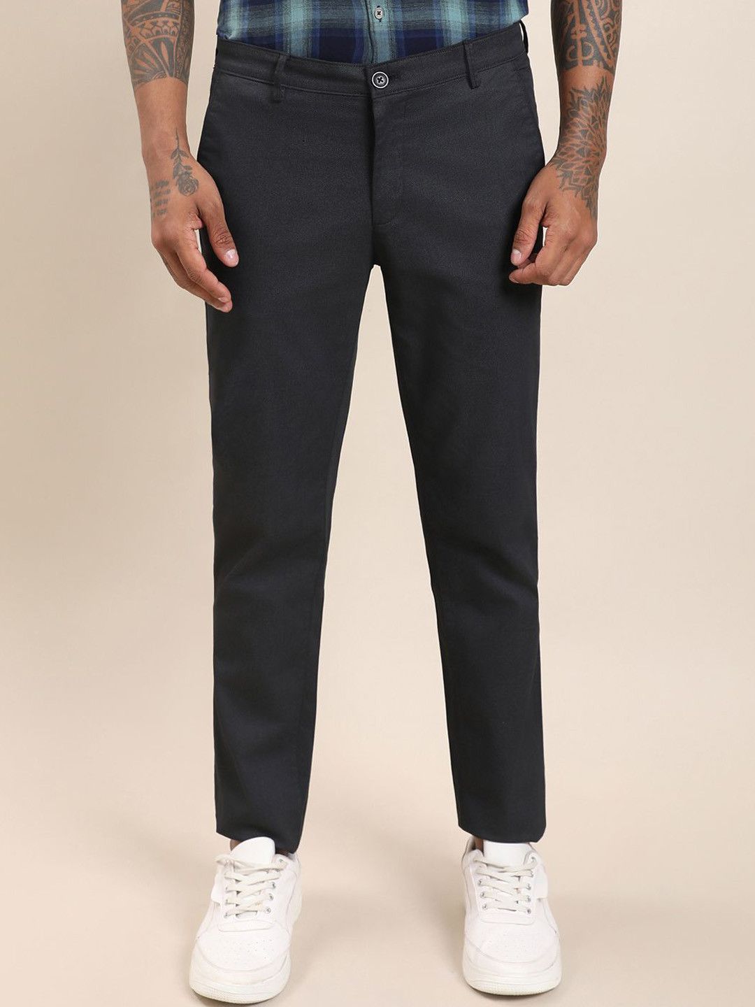 Turtle Men Cotton Stretch Ultra Slim Fit Flat Front Casual Trouser