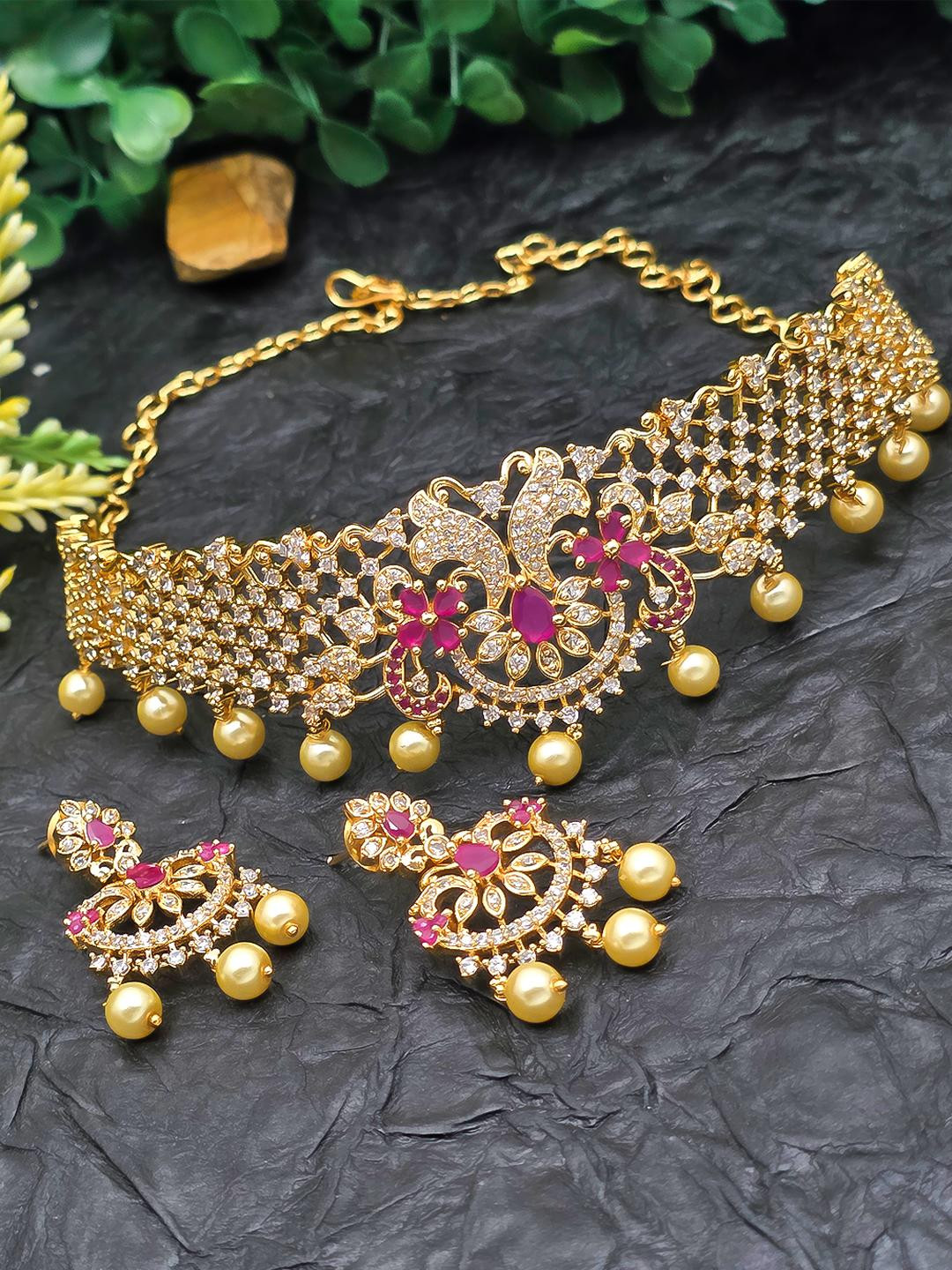 Gold Plated Choker with Earrings Set