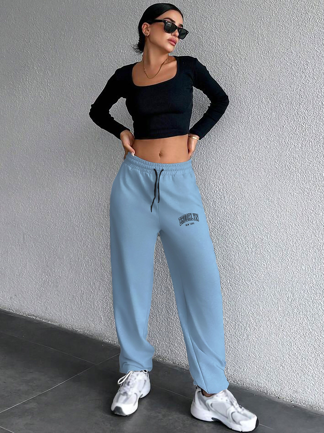 TABADTOD Women Brand Logo Printed Relaxed Loose Fit Jogger Track Pant