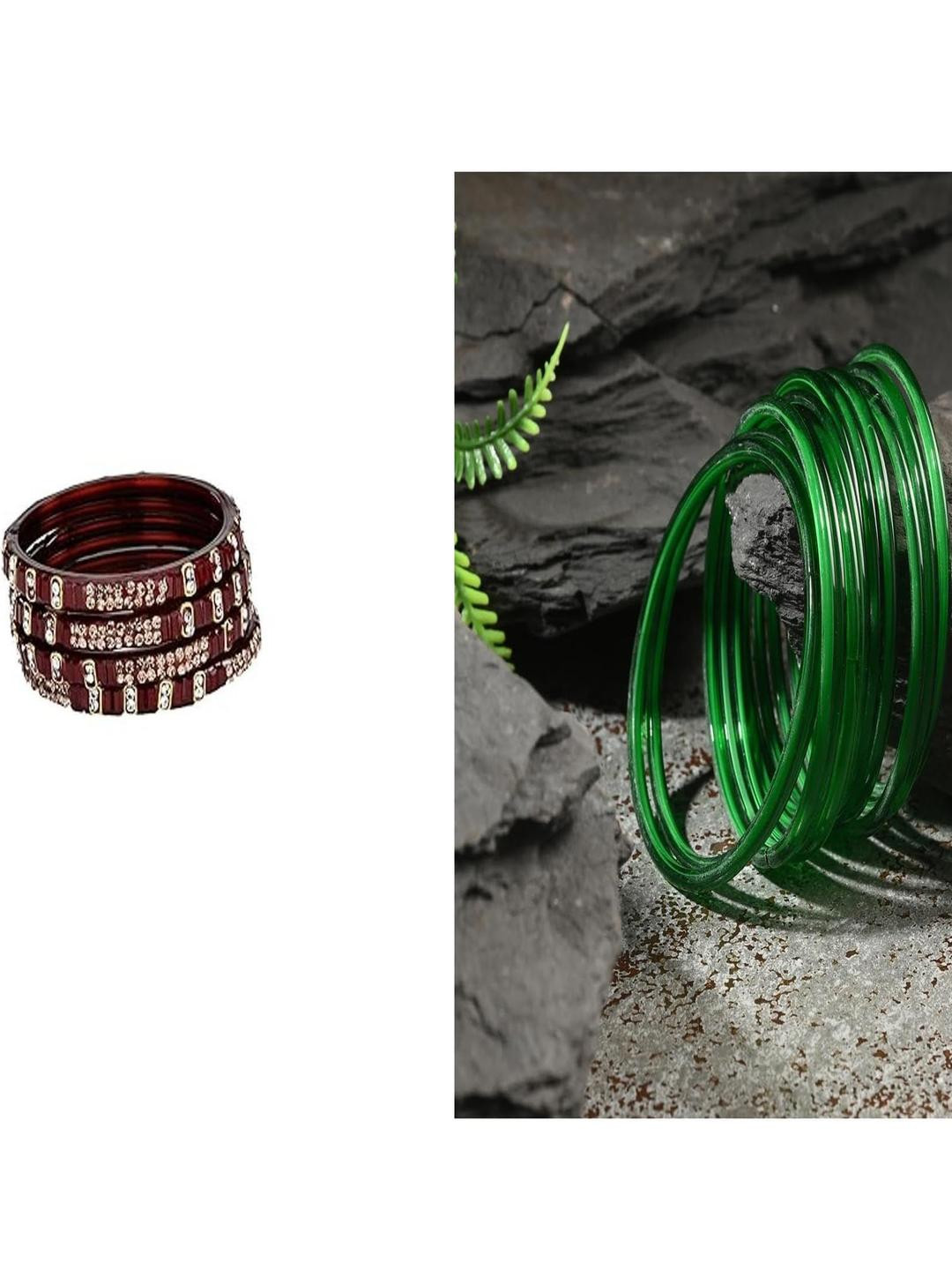 Somil Set of 16 Artiificial Beads & Stone Glass Bangles