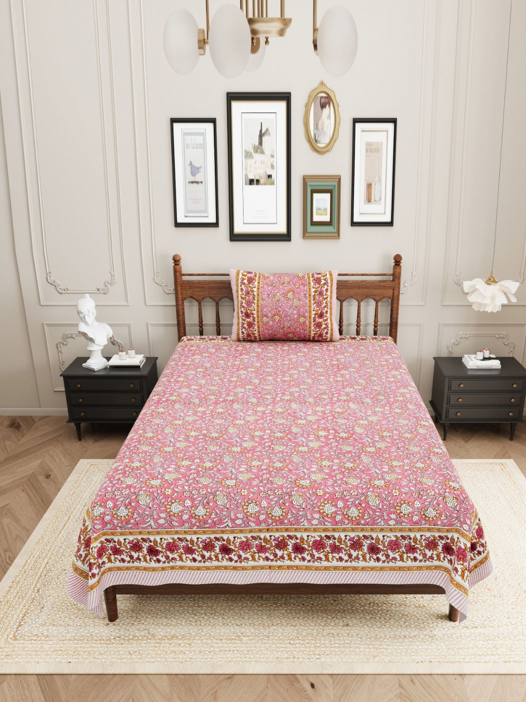 Urban Jaipur Elite Collection 210 TC Cotton Single Bedsheet with Pillow Cover 60 x 90 inch