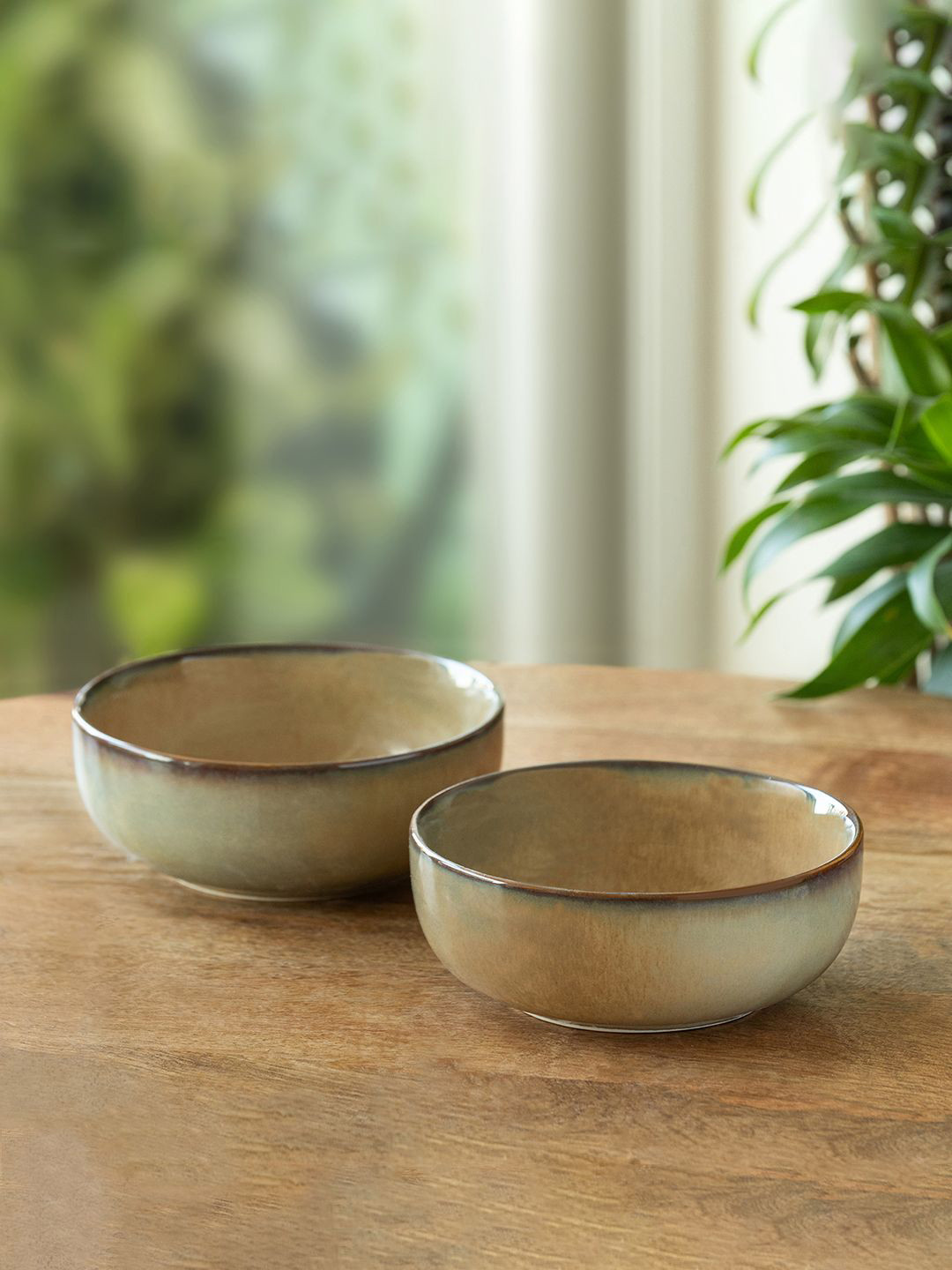 ExclusiveLane Wheat Serenity Set Of 2 Porcelain Microwave Safe Serving Bowls