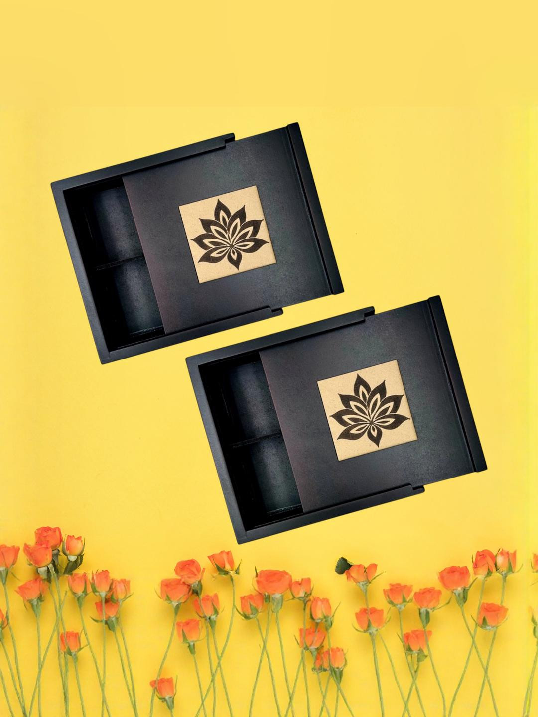 Angira handicrafts Set of 2 Brown & Black Wooden Dry Fruit Box Multipurpose 4 Sections