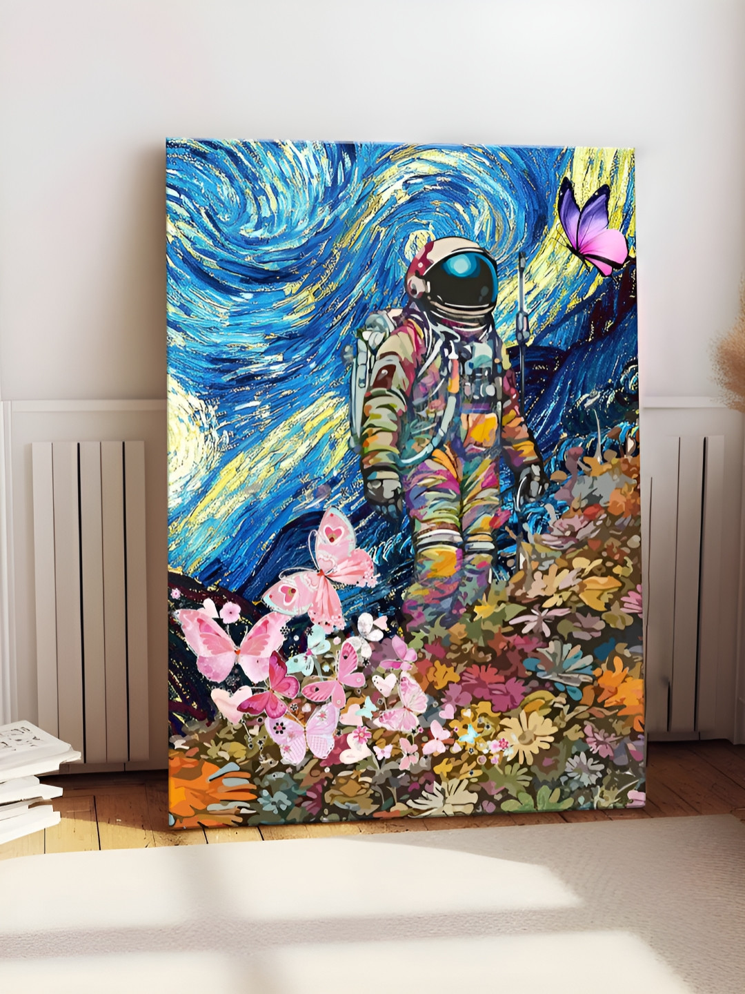 Myntra Elegant Homes Blue & Pink Astronaut Canvas Wall Art