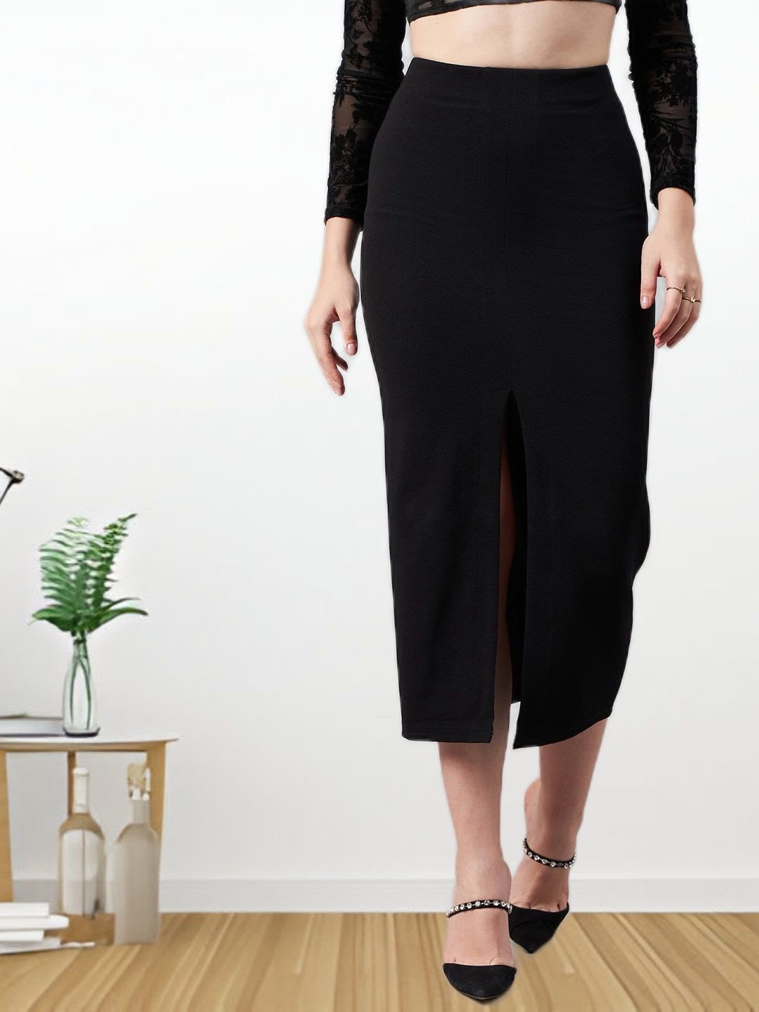 all about you Front Slit Straight Midi Skirt
