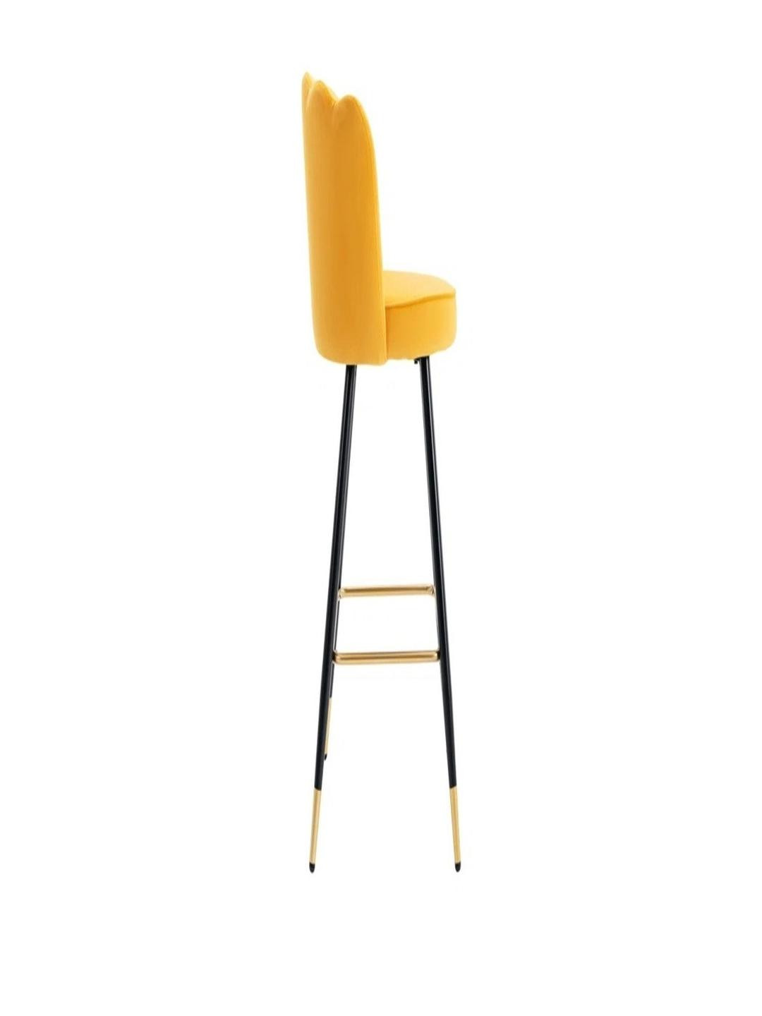 DOE BUCK Yellow Low Back Tufted Velvet Wood Bar Stool
