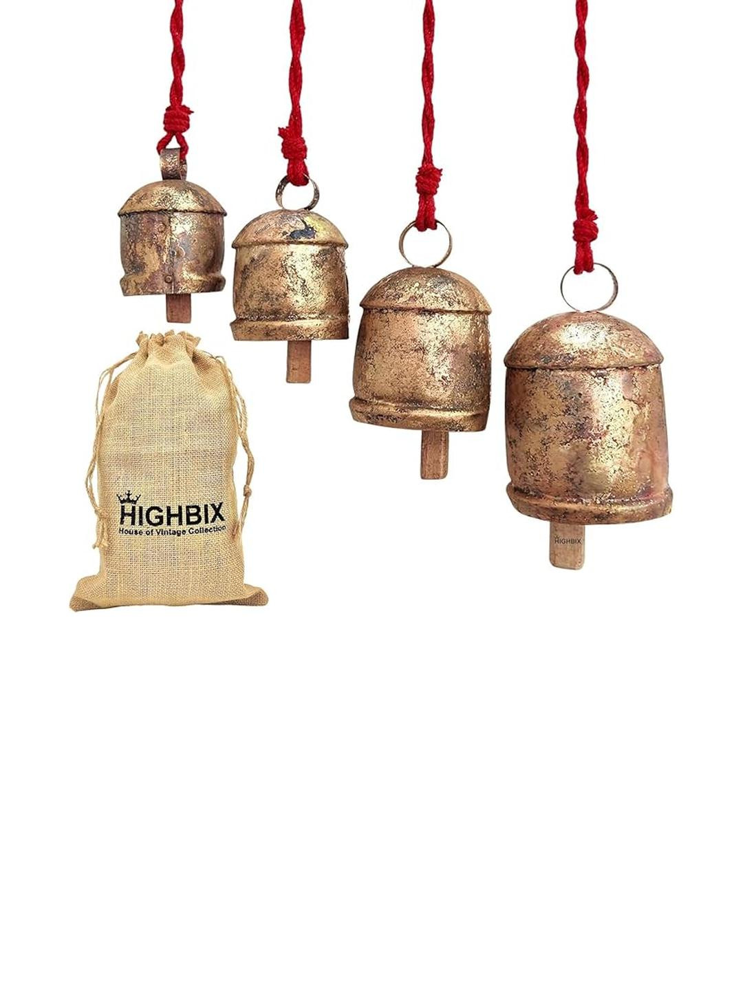 HIGHBIX Gold Set of 4 Rustic Harmony Cow Bells