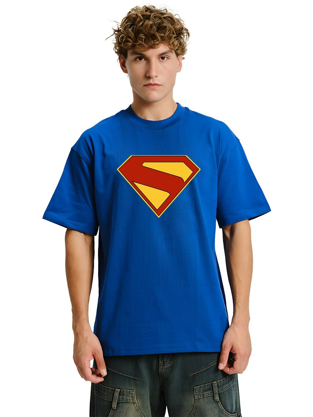 BDSQUARE Superman Graphic Printed Drop-Shoulder Sleeves Oversized Cotton T-shirt