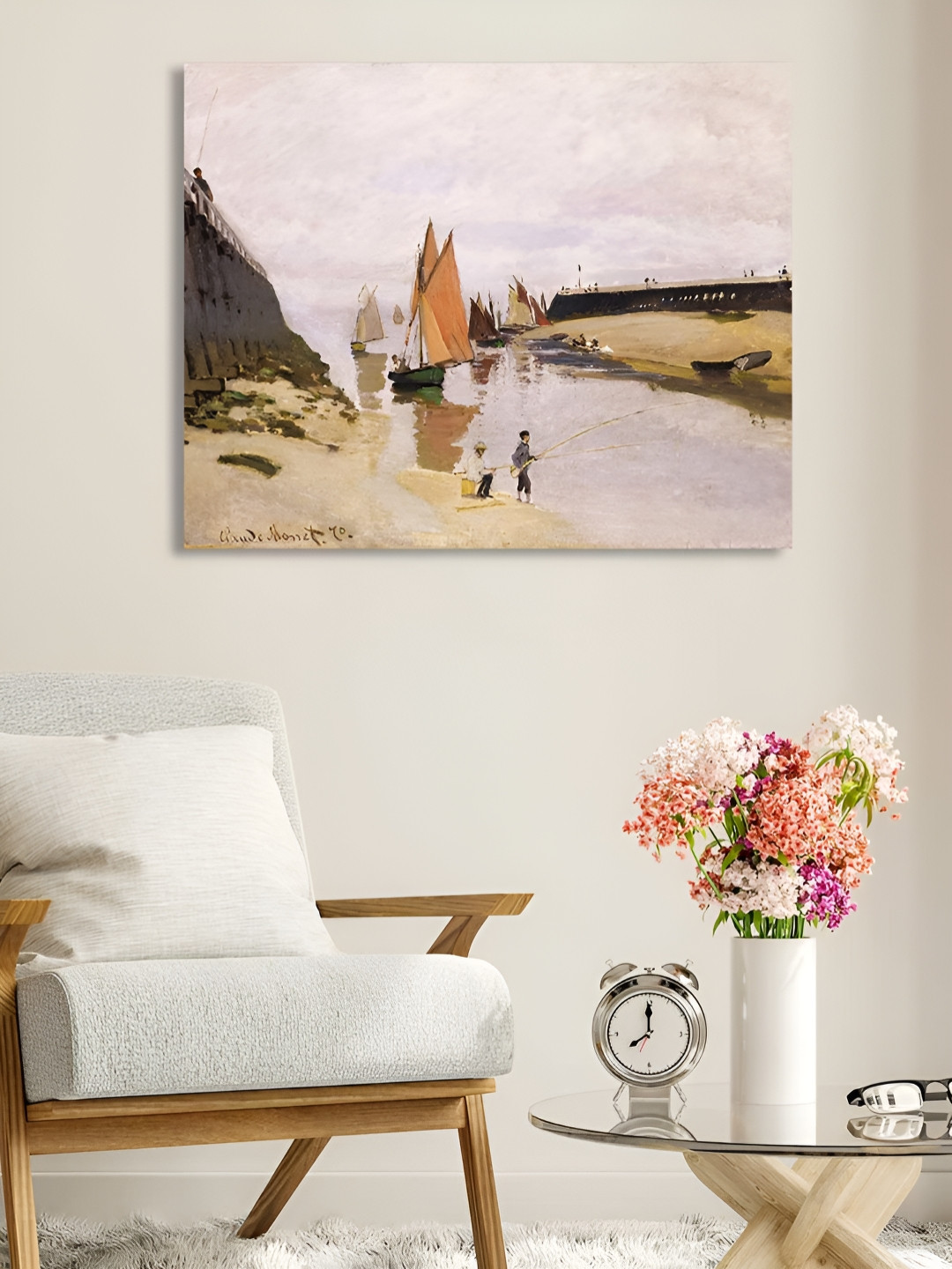 Myntra Elegant Homes Beige & White Art Street Breakwater At Trouville Canvas Wall Art