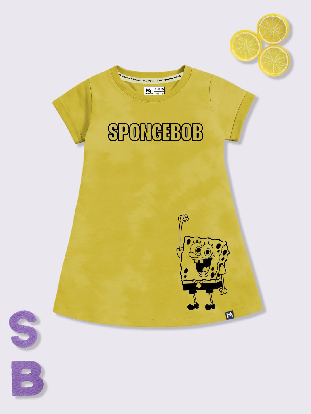 YK X Minute Mirth Spongebob Printed Cotton A-Line Dress