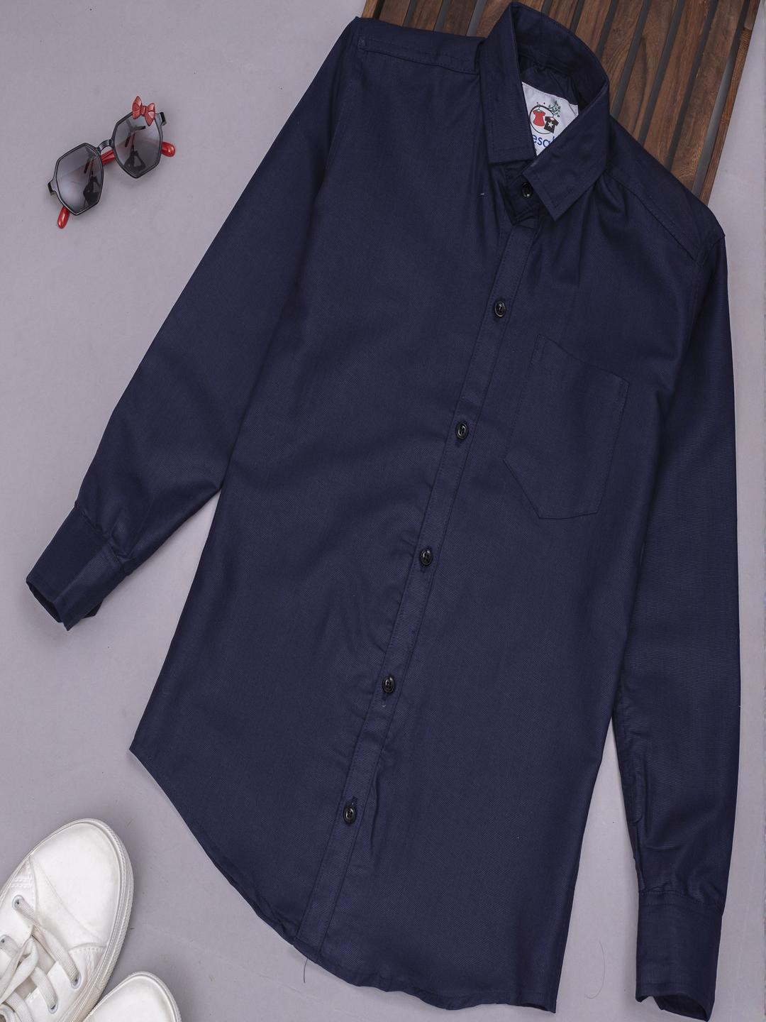 Qurobri Boys Navy Blue Solid Long Sleeves Comfort Casual Shirt
