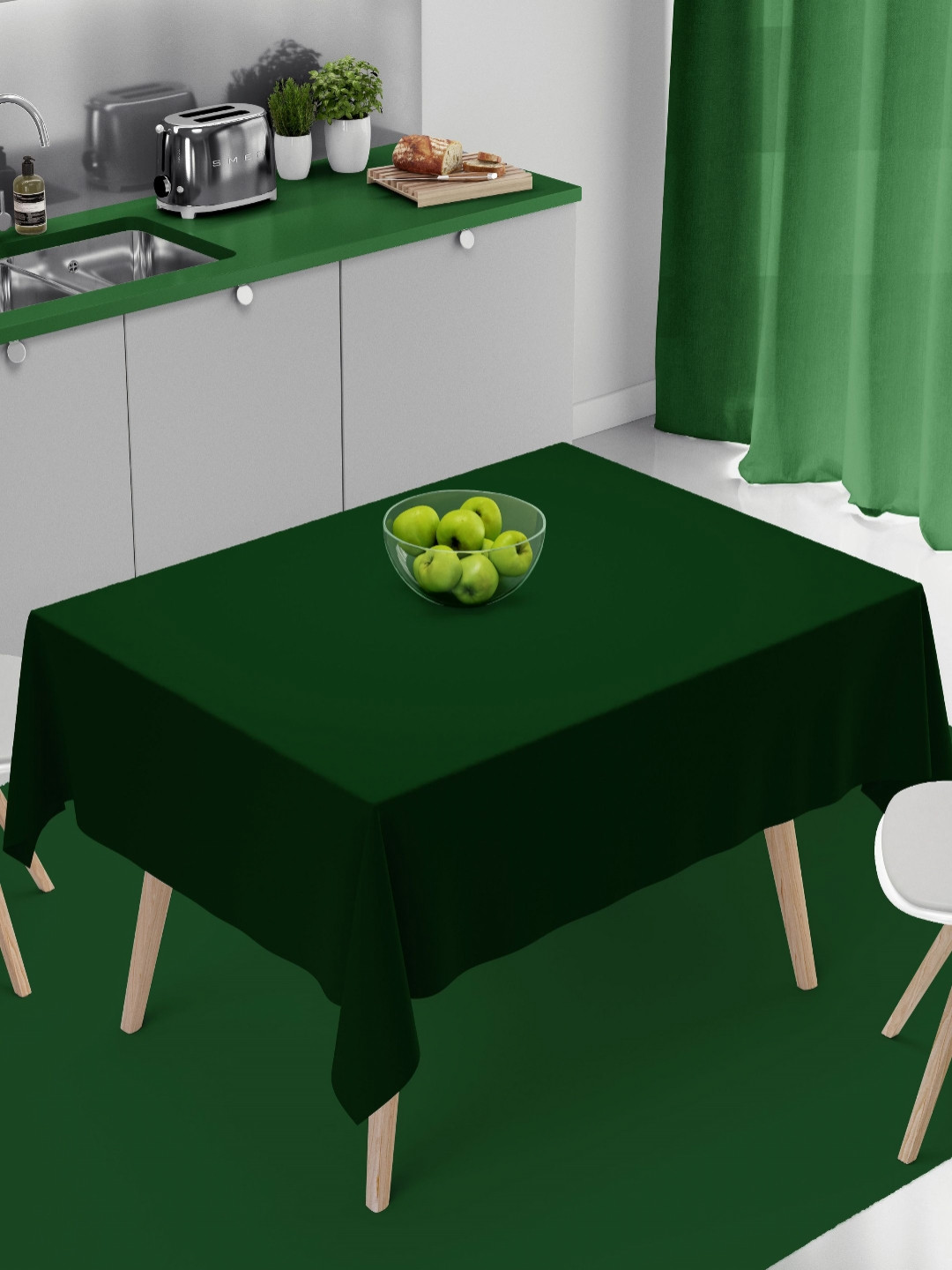 HOME COLORS.IN Dark Green Poly Cotton Water Resistant 4-Seater Square Table Cover