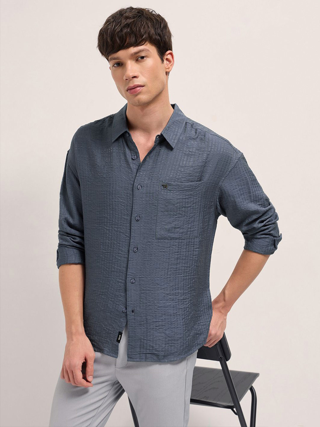 THE BEAR HOUSE Pinstripes Striped Spread Collar Relaxed Fit Casual Shirt