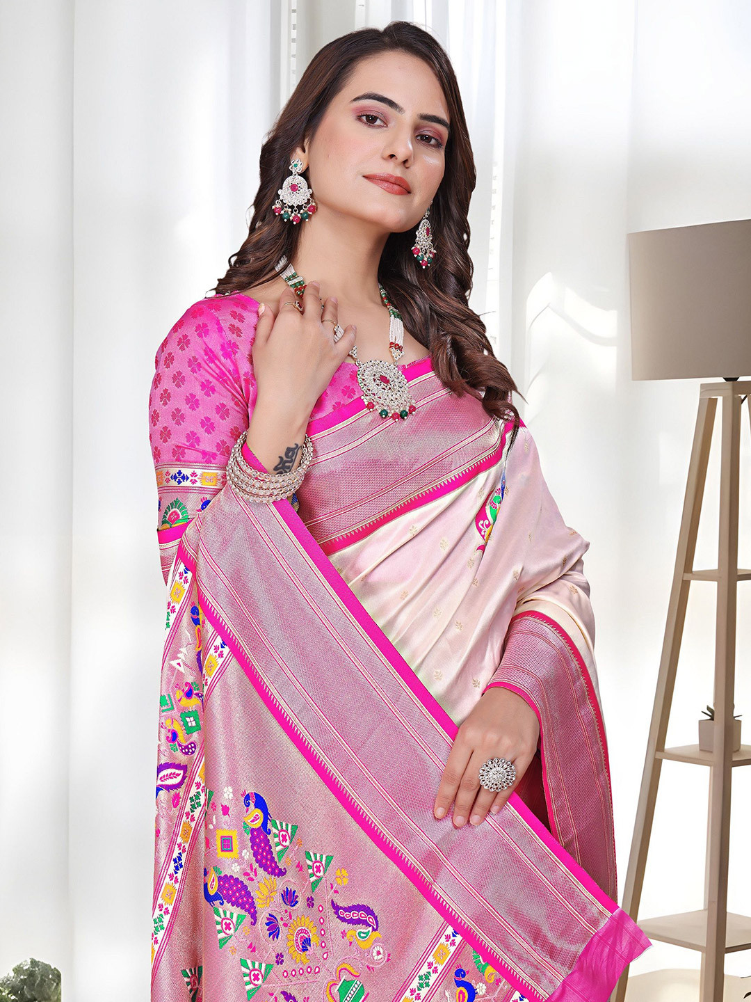 WLEMIRA Woven Design Zari Paithani Saree