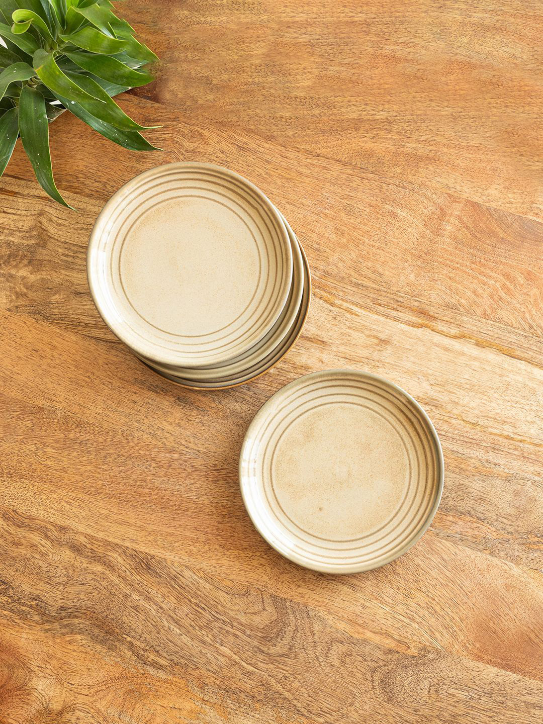 ExclusiveLane Wheat Serenity Beige & Brown 4 Pieces Porcelain Quarter Plates