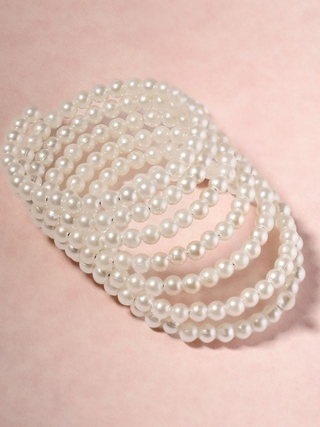 ORANGENYSHA Stainless Steel Rhodium-Plated Pearls Beaded Multistrand Bracelet