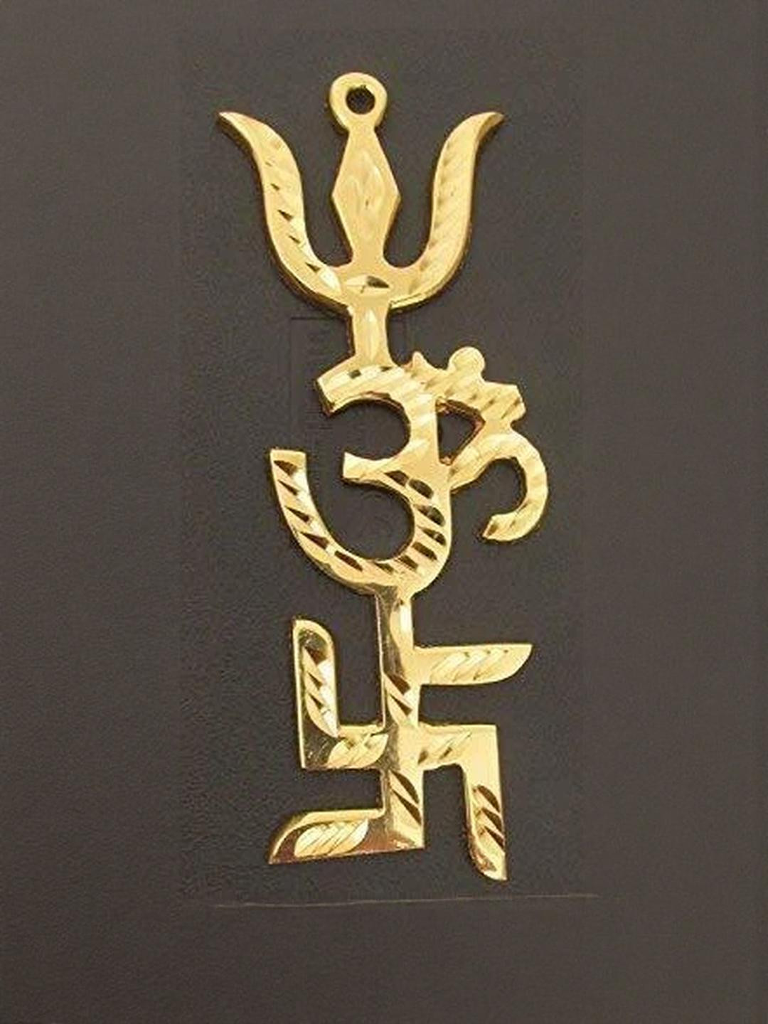 ASTRO-D Brass Swastik Om Trishul Wall Hanging Vastu Trishakti Yantra Home Office