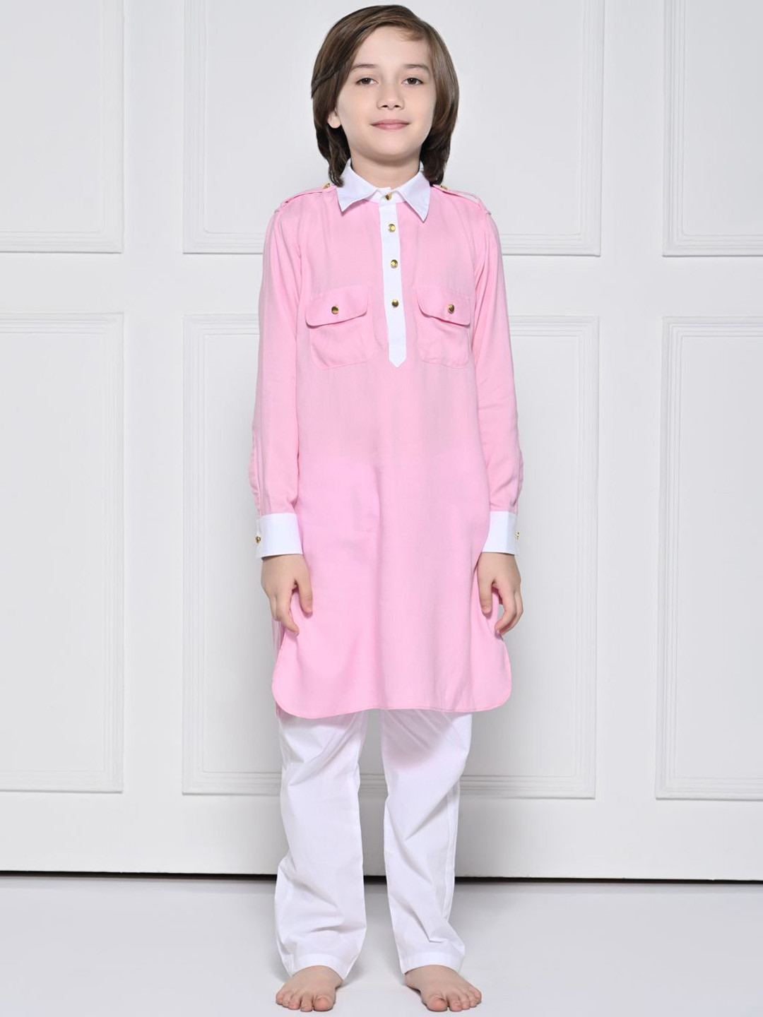 THE PONY & PEONY CO. Pink Pathani Kurta Set For Boys