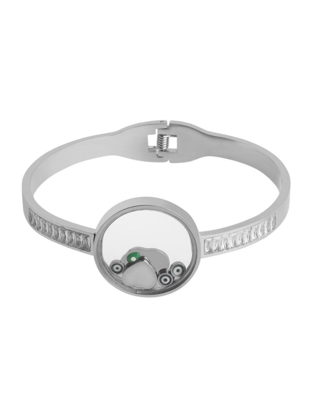 STYOLLO Silver-Plated Anti-Tarnish Evil Eye Watch Bangle Style Bracelet