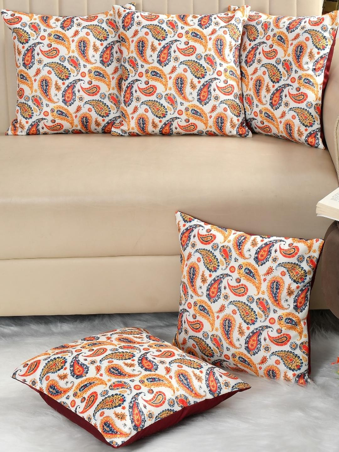 WiseHome Velvet Printed 16x16 Inch Set of 5 Cushion Cover