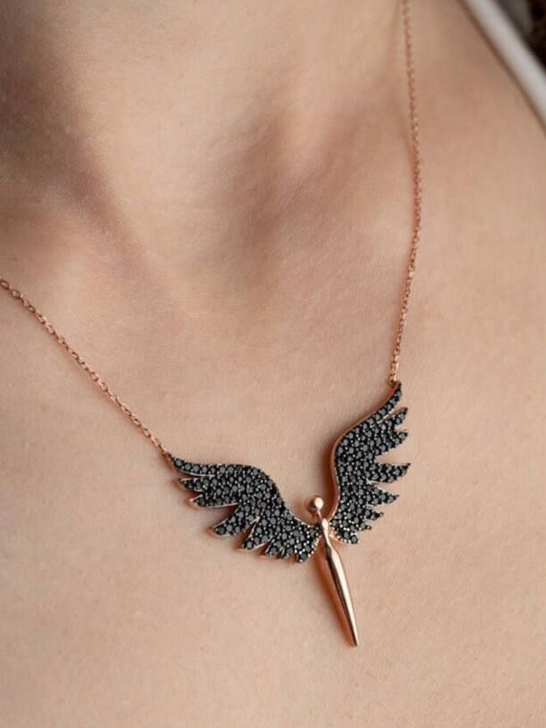 NKR GOLD Gold-Plated Angel Wings Minimal Chain