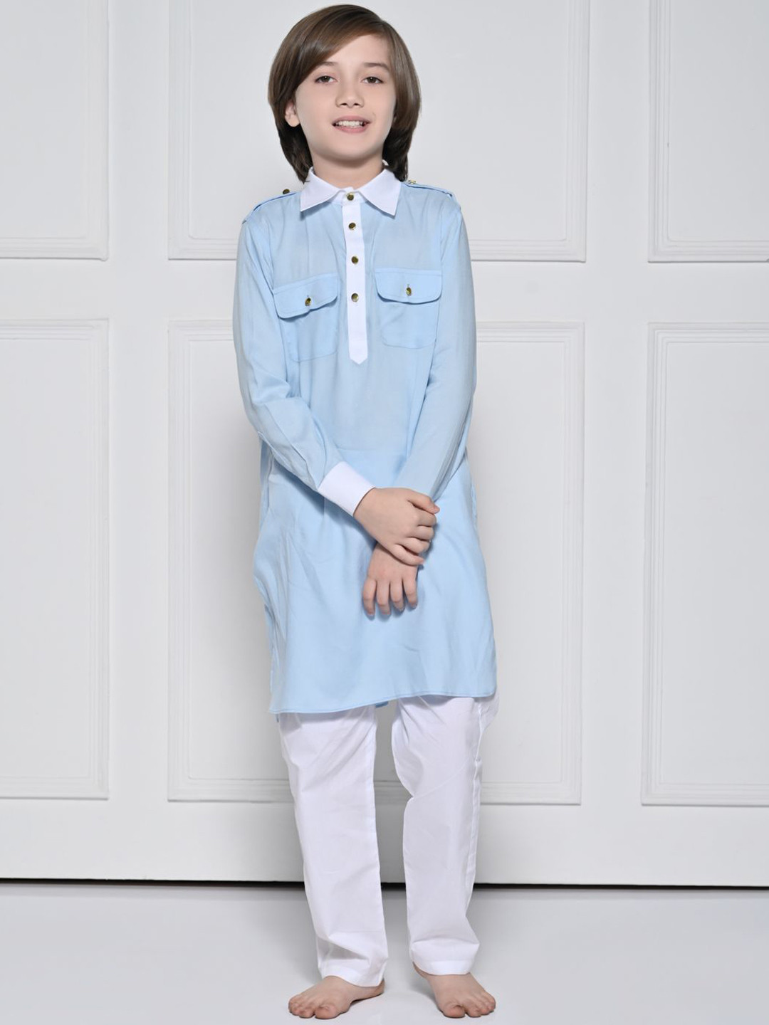 THE PONY & PEONY CO. Boys Light Blue Pathani Kurta Set