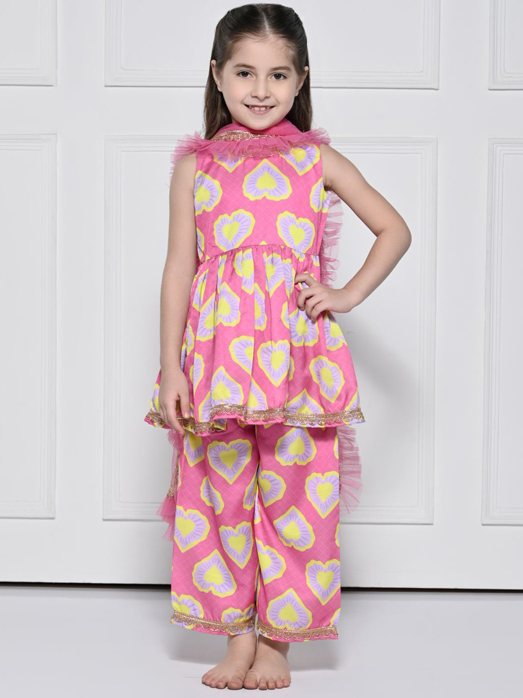 THE PONY & PEONY CO. Heart Me Pink A Sleeveless Pure Cotton Suit for Girls