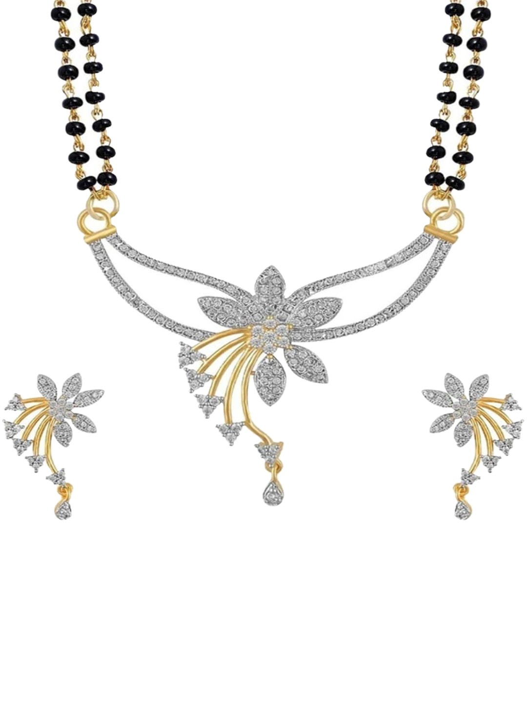 Molika Silver-Plated Artificial Stones Studded & Beaded Mangalsutra