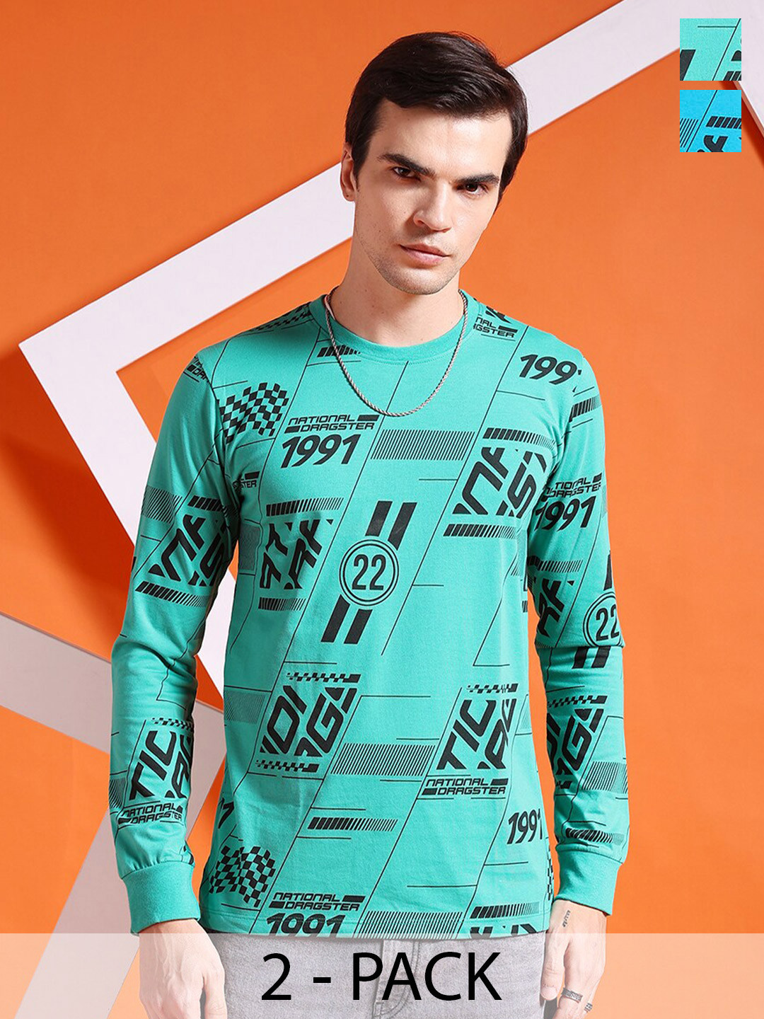 The Indian Garage Co Men Pack Of 2 Printed Long Sleeves T-shirts